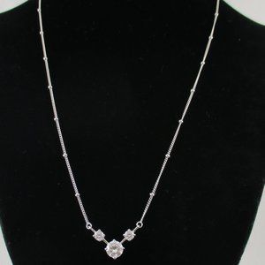 Sterling Silver Absolute (Simulated Diamond) 3-Stone Drop Necklace